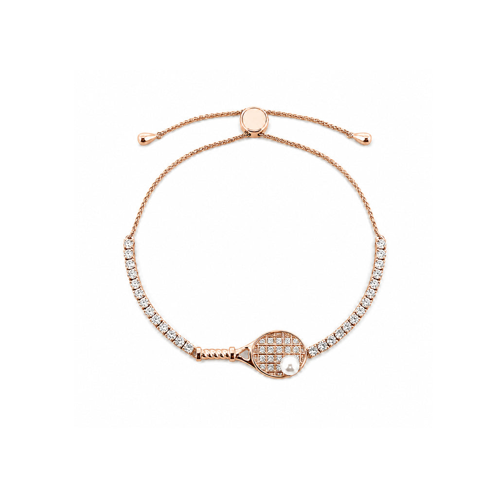 "Match Point" Series: Tennis Racket Pearl Charm Bracelet