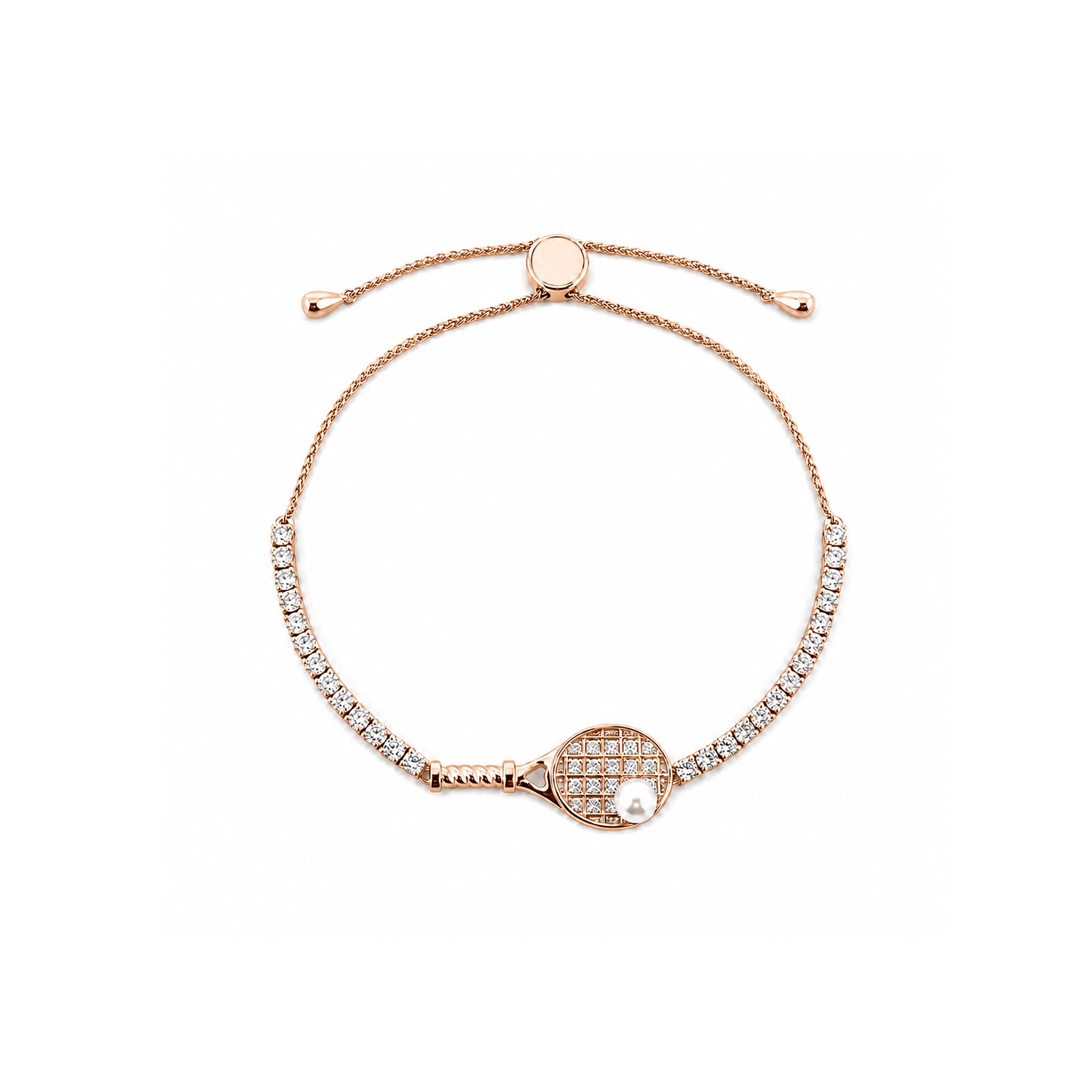 "Match Point" Series: Tennis Racket Pearl Charm Bracelet