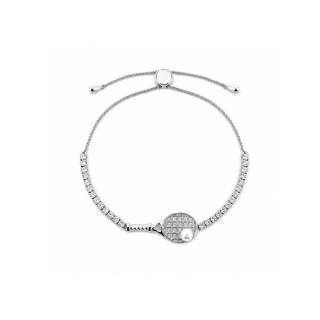 "Match Point" Series: Tennis Racket Pearl Charm Bracelet