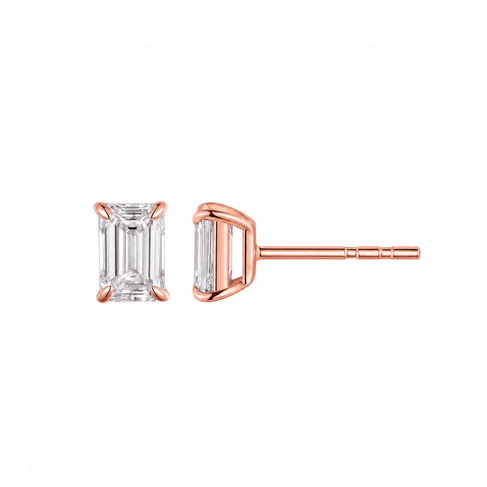 Emerald Cut Rectangle Diamond Gold Earring Studs