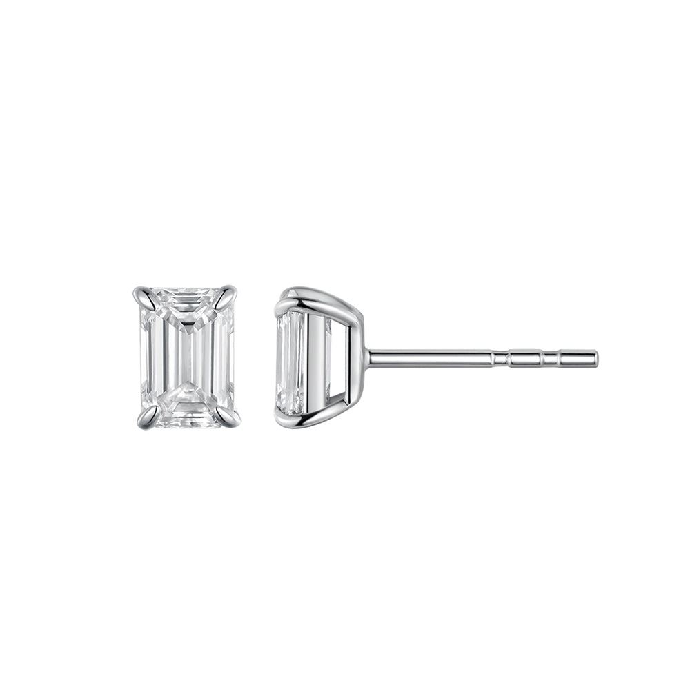 Emerald Cut Rectangle Diamond Gold Earring Studs