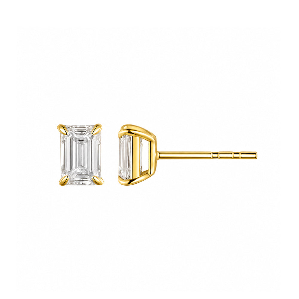 Emerald Cut Rectangle Diamond Gold Earring Studs