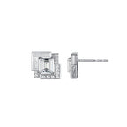 Geometric Art Deco Statement Emerald-Cut & Baguette Mixed-Cut Diamond Gold Stud Earrings