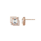 Geometric Art Deco Statement Emerald-Cut & Baguette Mixed-Cut Diamond Gold Stud Earrings