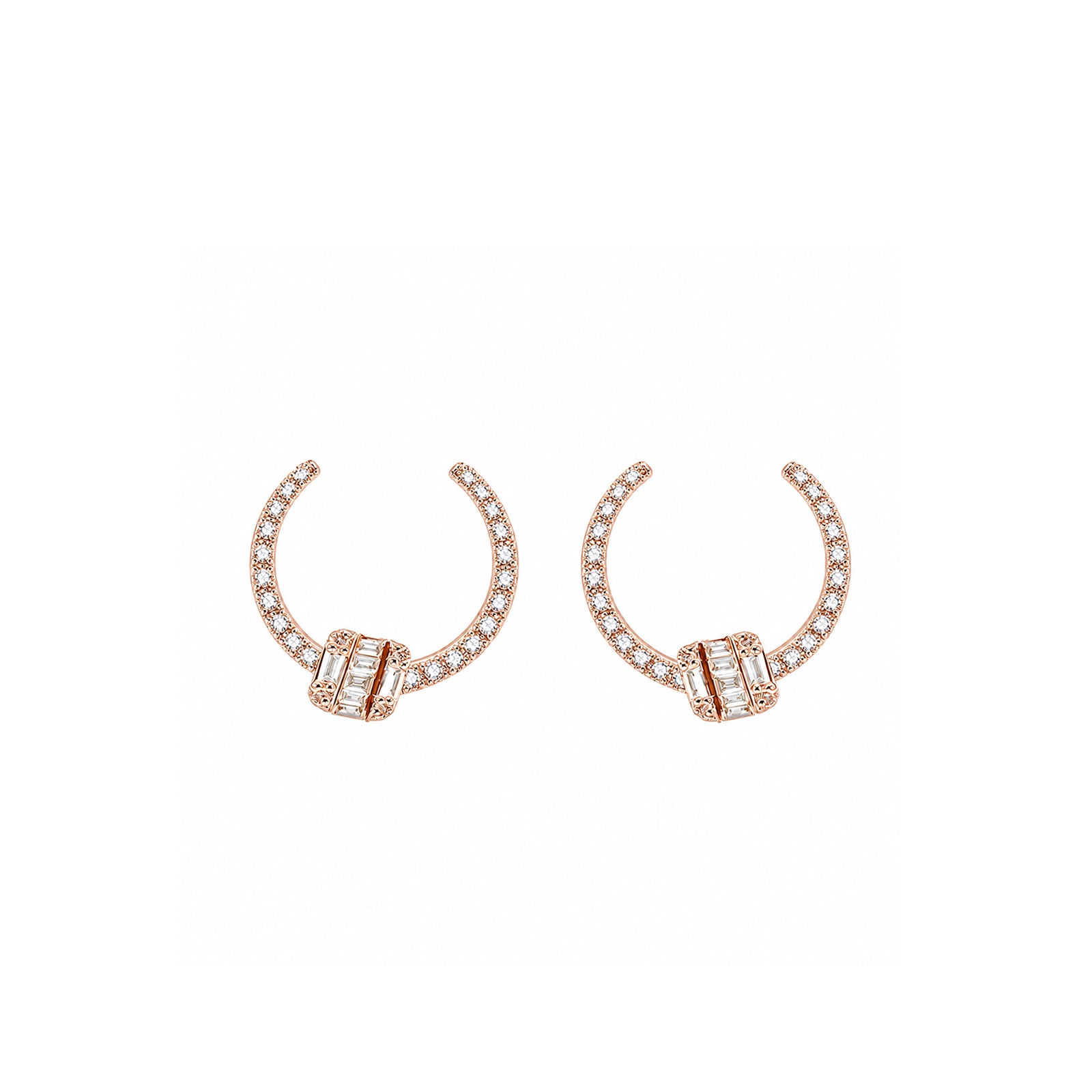 "The Gatekeeper" Statement C-Hoops Pave Band with Emerald-Cut Geometric Drop Diamond Gold Earrings