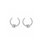 "The Gatekeeper" Statement C-Hoops Pave Band with Emerald-Cut Geometric Drop Diamond Gold Earrings