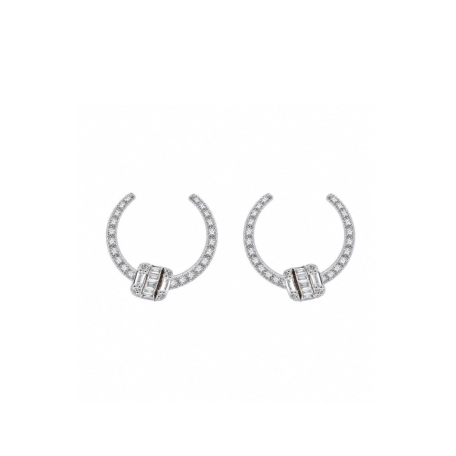 "The Gatekeeper" Statement C-Hoops Pave Band with Emerald-Cut Geometric Drop Diamond Gold Earrings