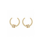 "The Gatekeeper" Statement C-Hoops Pave Band with Emerald-Cut Geometric Drop Diamond Gold Earrings