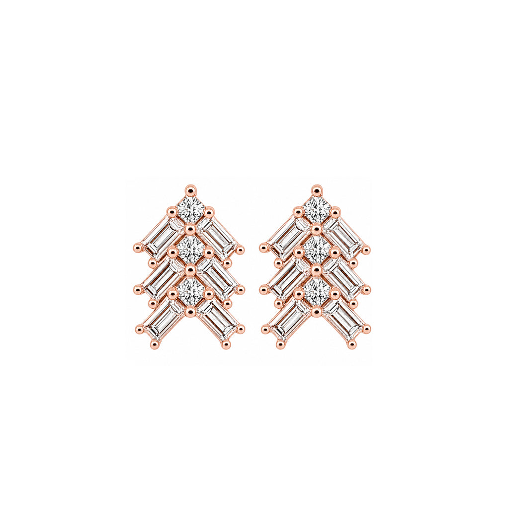 Deco Arrowhead Stud Earrings Tapered Emerald-Cut Tiered Cluster