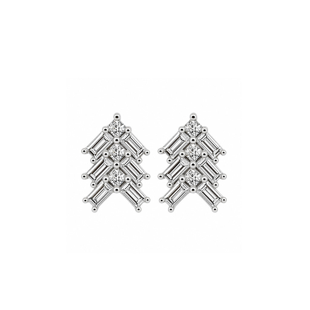 Deco Arrowhead Stud Earrings Tapered Emerald-Cut Tiered Cluster