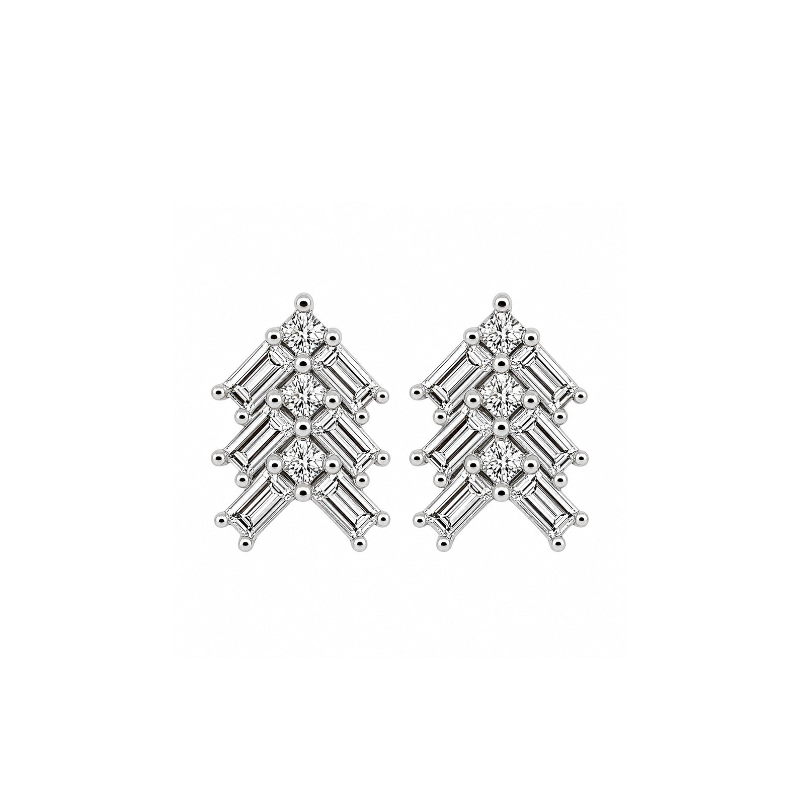 Deco Arrowhead Stud Earrings Tapered Emerald-Cut Tiered Cluster