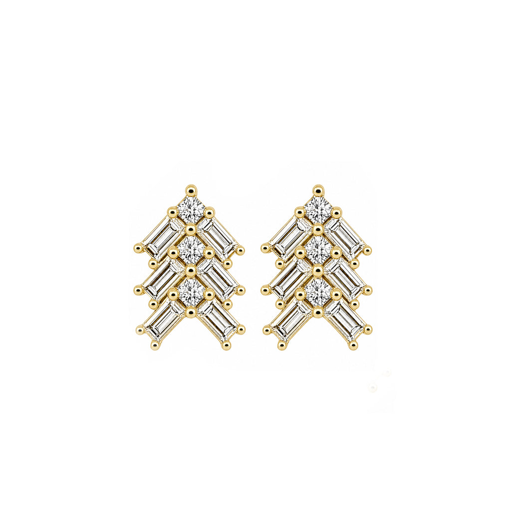 Deco Arrowhead Stud Earrings Tapered Emerald-Cut Tiered Cluster