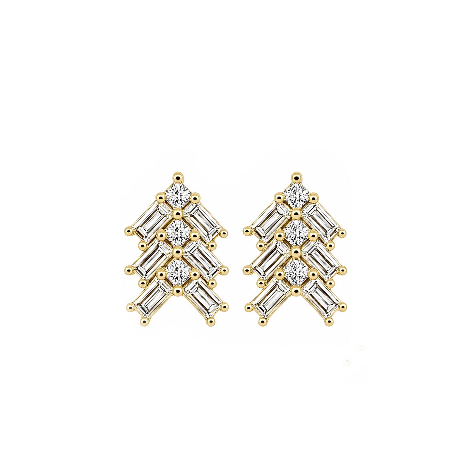 Deco Arrowhead Stud Earrings Tapered Emerald-Cut Tiered Cluster