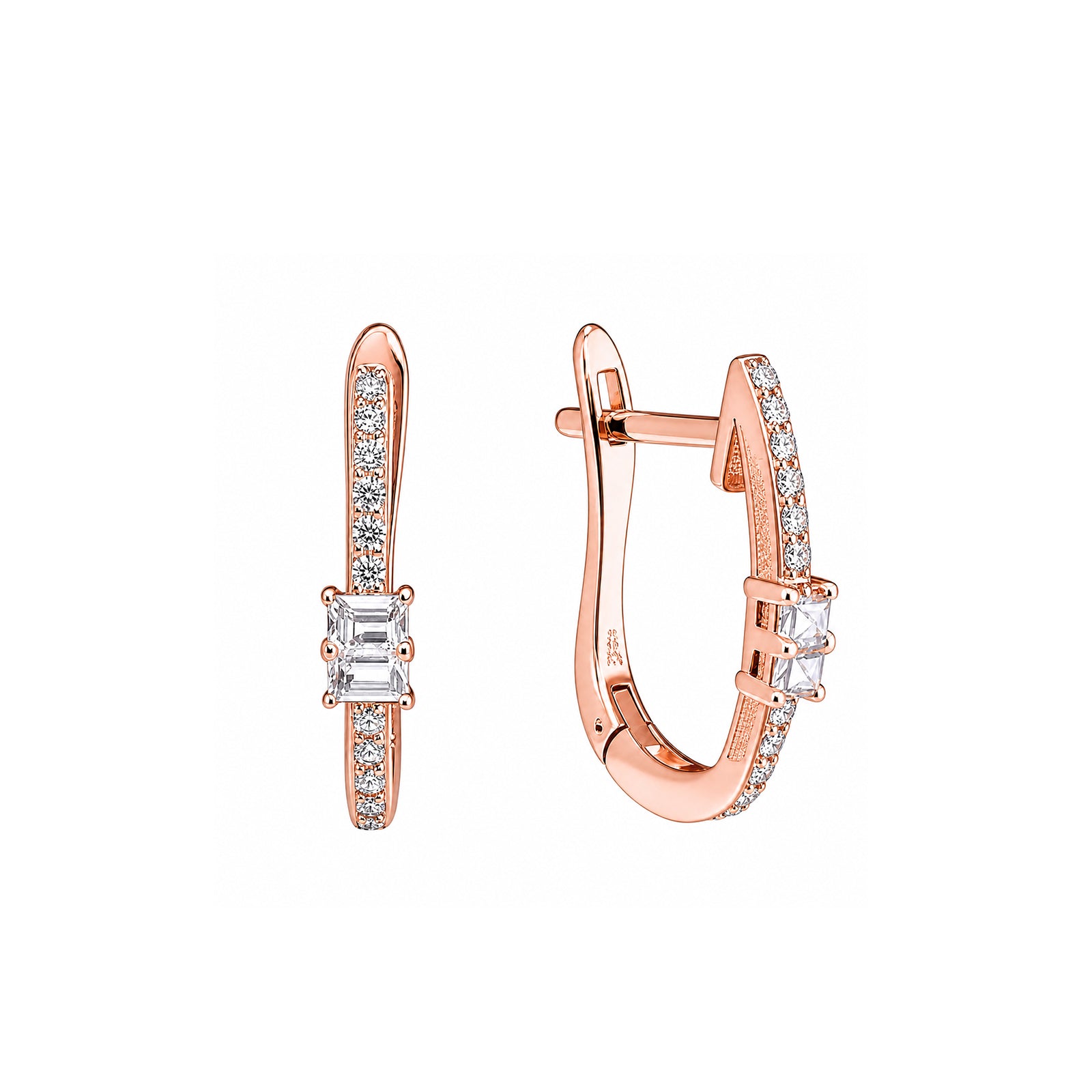 ICE CUBE Emerald-Cut Pave Huggie Hoops