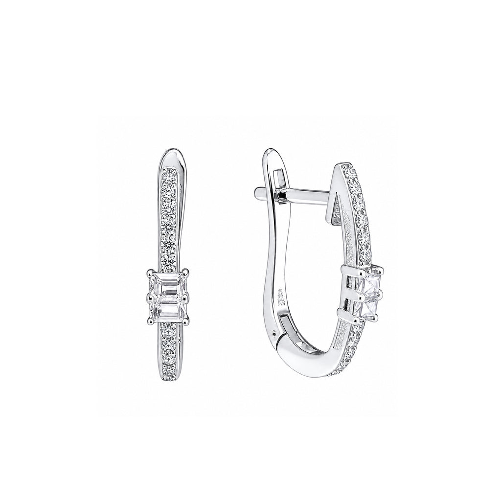 ICE CUBE Emerald-Cut Pave Huggie Hoops