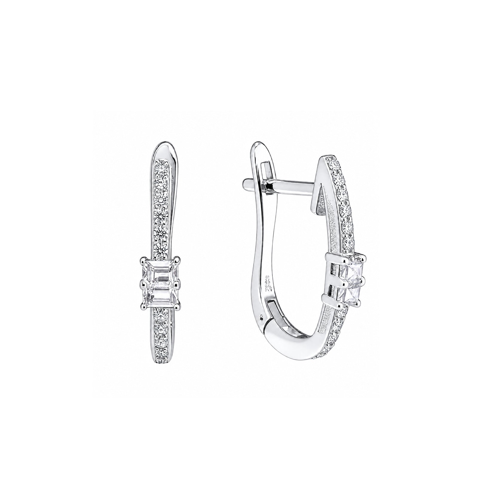 ICE CUBE Emerald-Cut Pave Huggie Hoops
