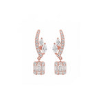 Arcade Cascade Chandelier Studs Pave Arc with Marquise Leaf Connectors Drop Diamond Gold Earrings