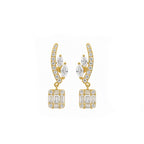 Arcade Cascade Chandelier Studs Pave Arc with Marquise Leaf Connectors Drop Diamond Gold Earrings