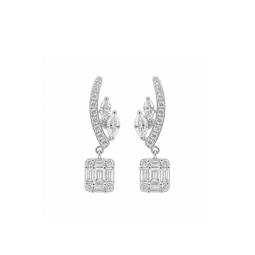 Arcade Cascade Chandelier Studs Pave Arc with Marquise Leaf Connectors Drop Diamond Gold Earrings