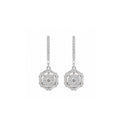 Geometric Hexagon Cluster Circular Baguette Grid Surrounding Round Pave Sunburst Centerpiece Diamond Gold Drop Earrings