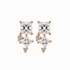 Princess-Cut Cascade Studs ¨C Asymmetric Square Cluster Diamond Gold Earrings with Kite-Shaped Drop Accents