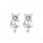 Princess-Cut Cascade Studs ¨C Asymmetric Square Cluster Diamond Gold Earrings with Kite-Shaped Drop Accents