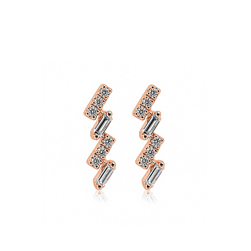 Lightning-Bolt Geometric Crawlers with Round & Emerald-Cut Stones Diamond Gold Earrings