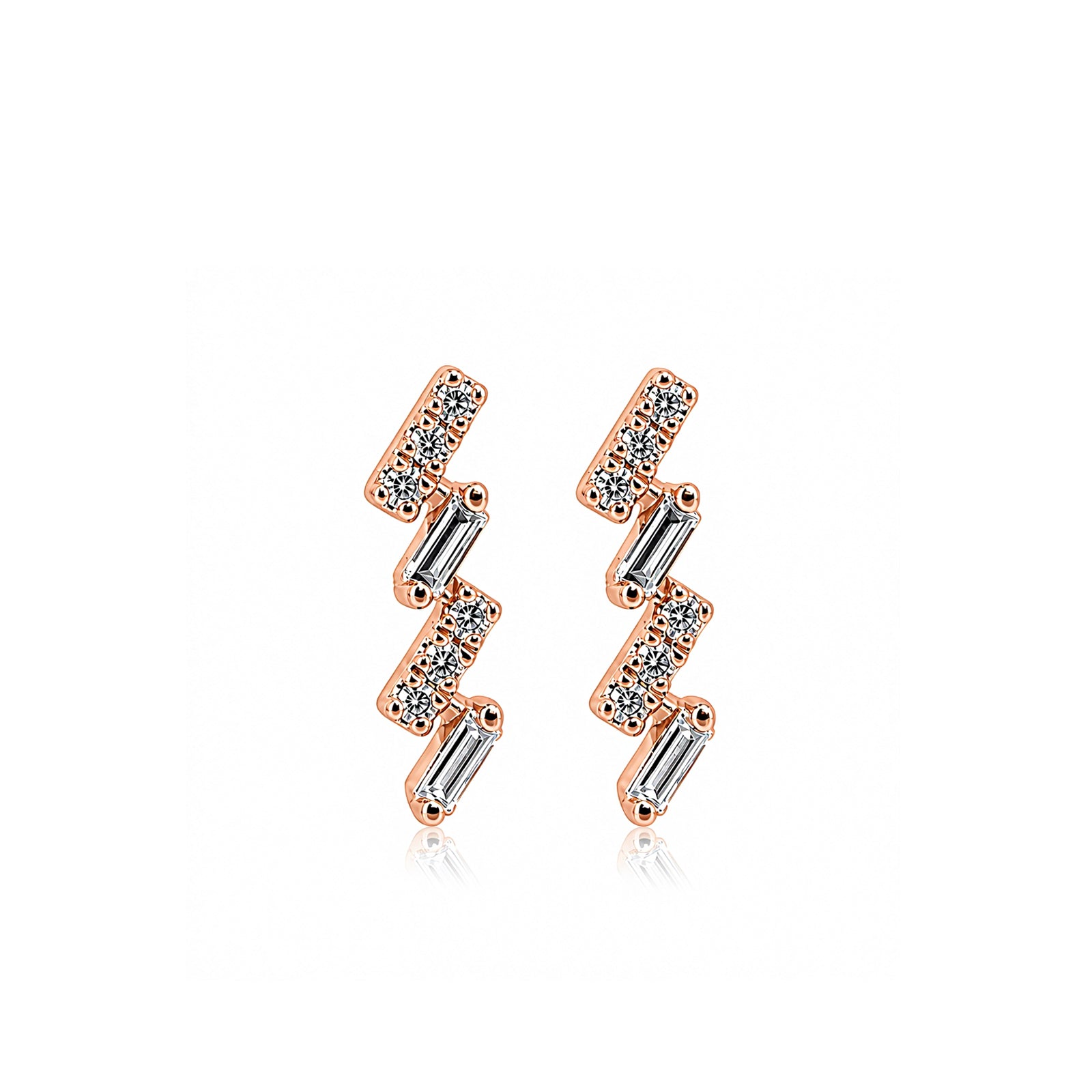 Lightning-Bolt Geometric Crawlers with Round & Emerald-Cut Stones Diamond Gold Earrings