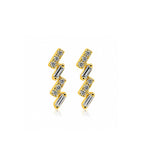 Lightning-Bolt Geometric Crawlers with Round & Emerald-Cut Stones Diamond Gold Earrings
