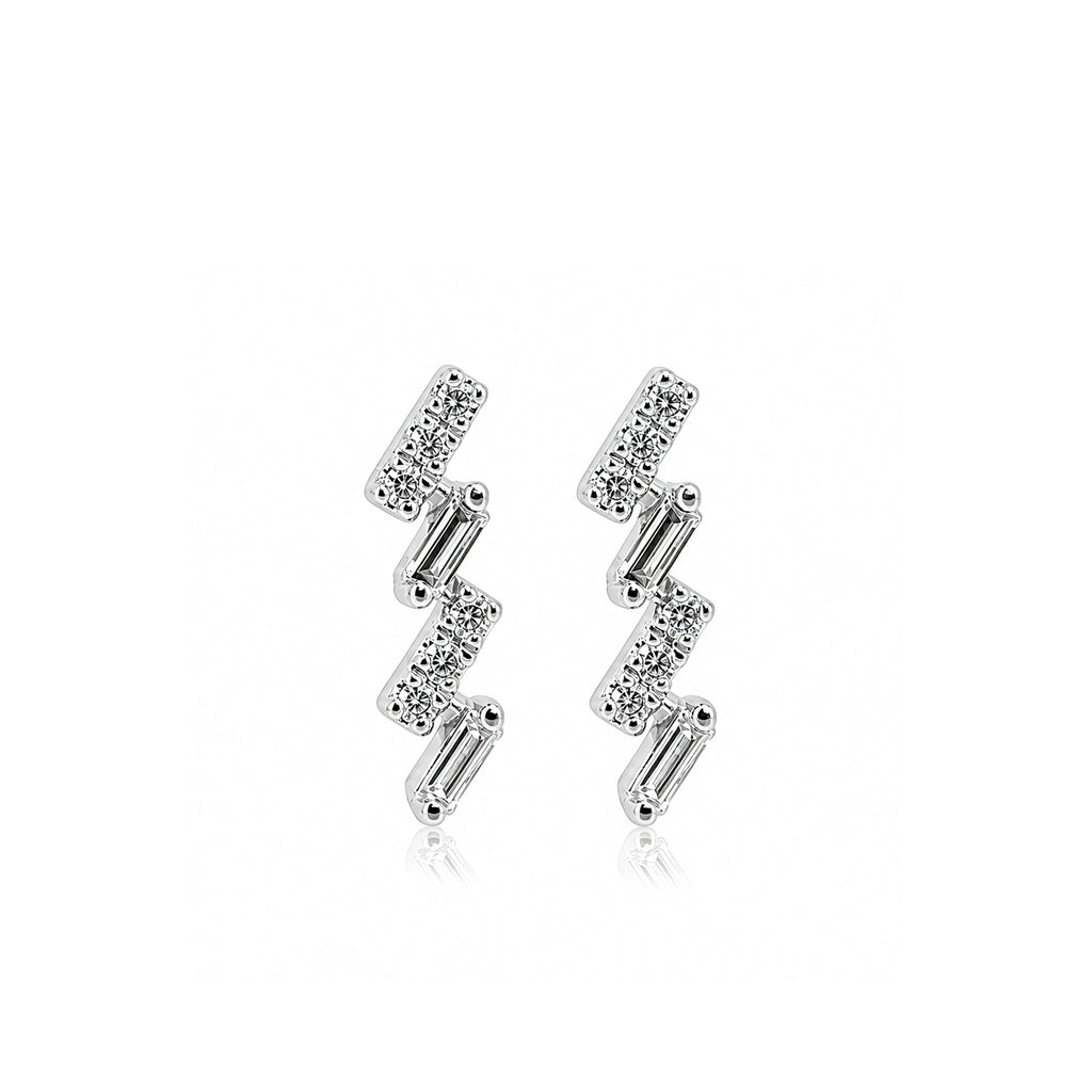 Lightning-Bolt Geometric Crawlers with Round & Emerald-Cut Stones Diamond Gold Earrings