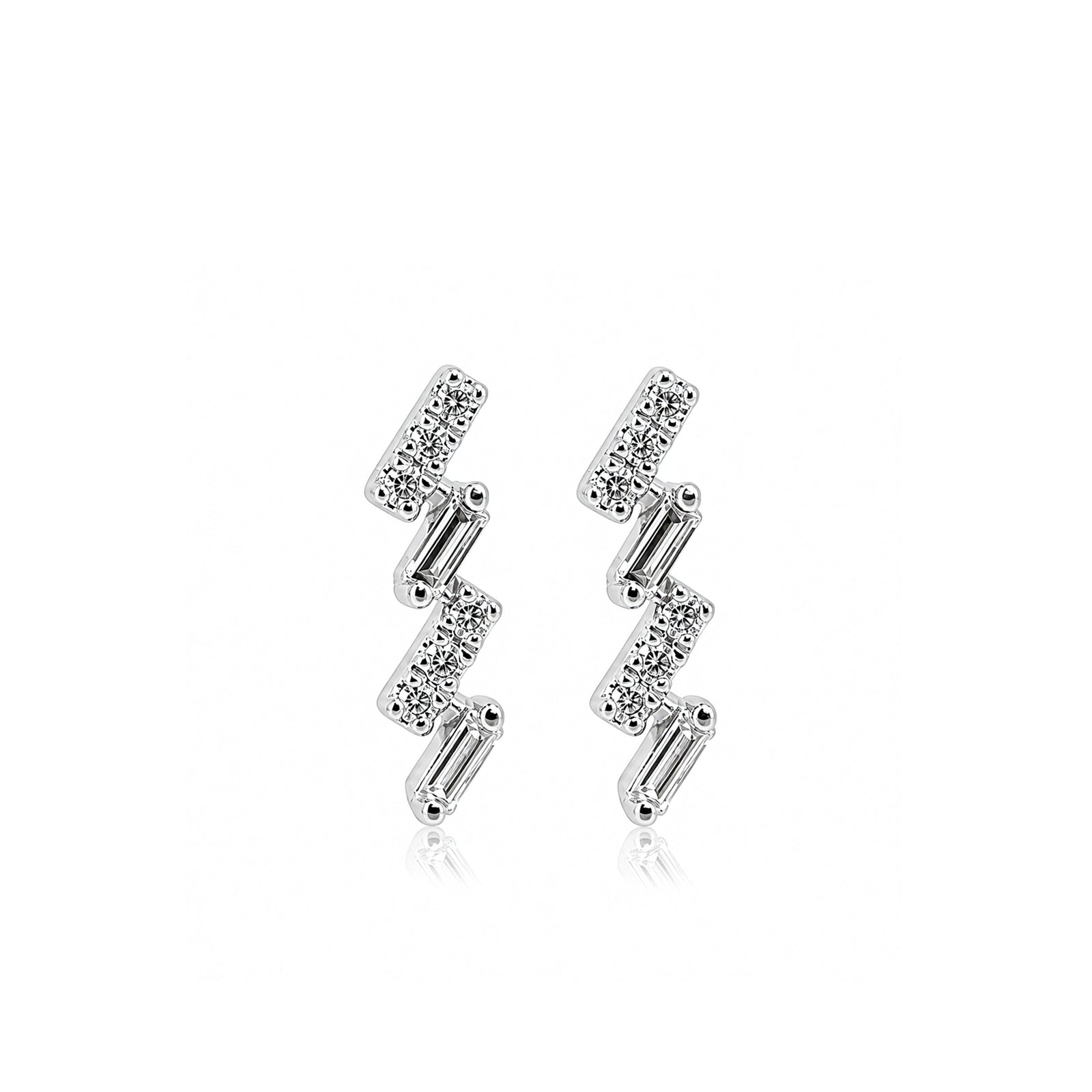 Lightning-Bolt Geometric Crawlers with Round & Emerald-Cut Stones Diamond Gold Earrings