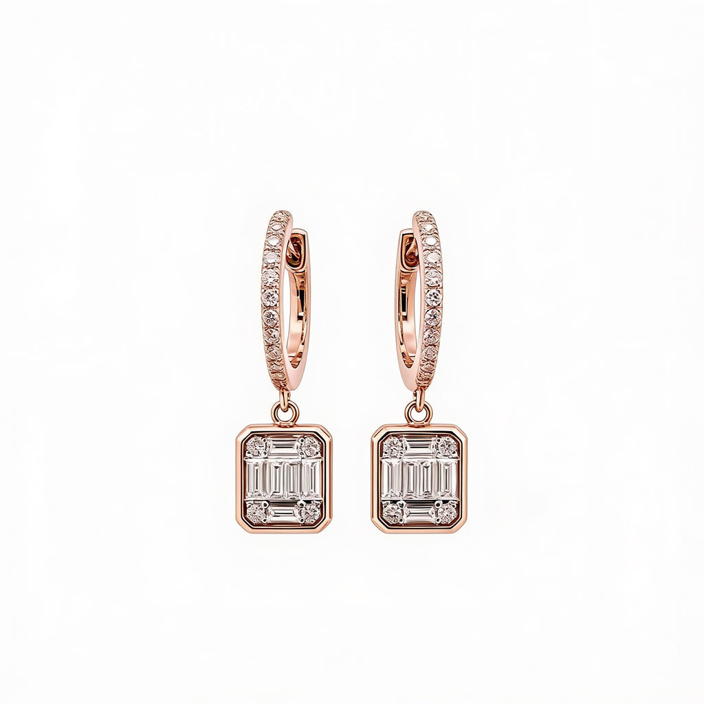 Baguette Cluster Drop Huggie Earrings Timeless Elegance