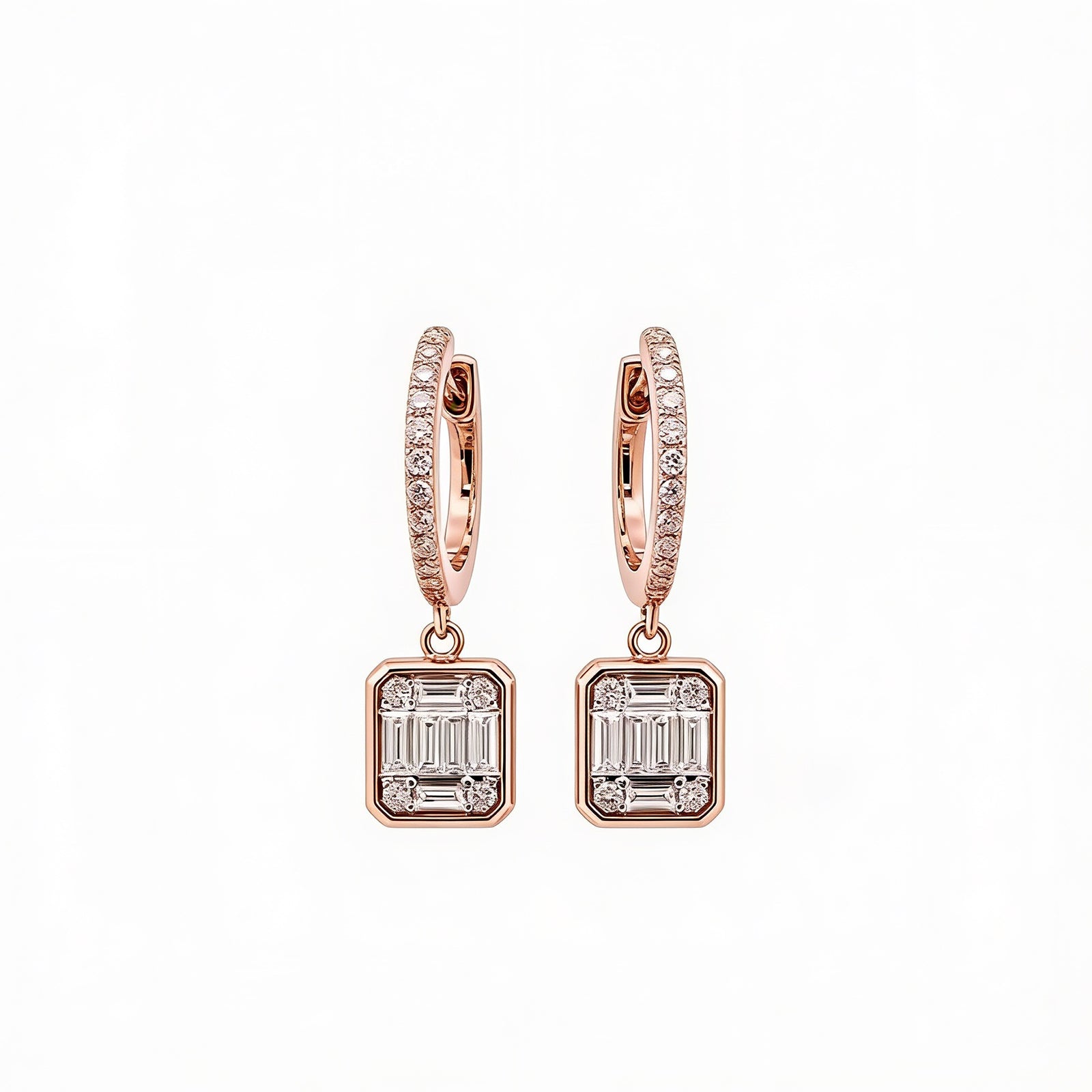 Baguette Cluster Drop Huggie Earrings Timeless Elegance