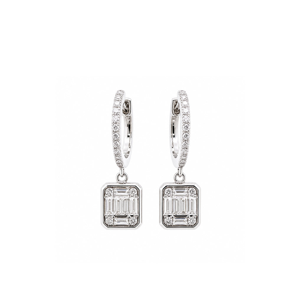 Baguette Cluster Drop Huggie Earrings Timeless Elegance
