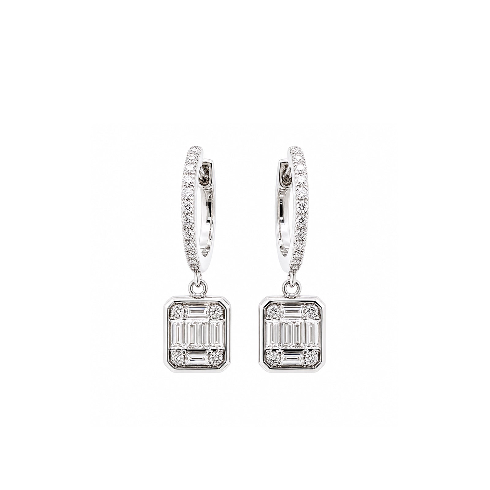 Baguette Cluster Drop Huggie Earrings Timeless Elegance