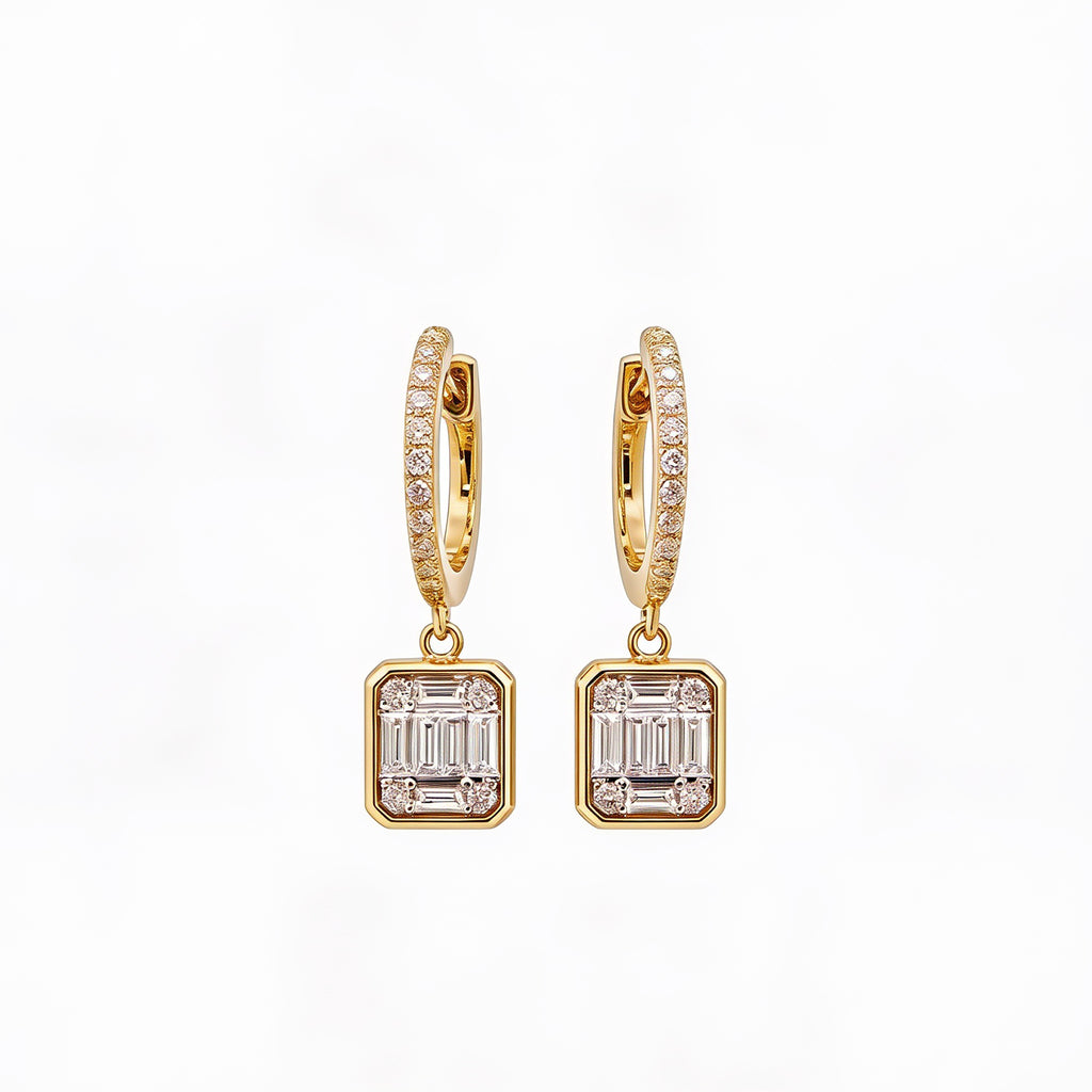 Baguette Cluster Drop Huggie Earrings Timeless Elegance