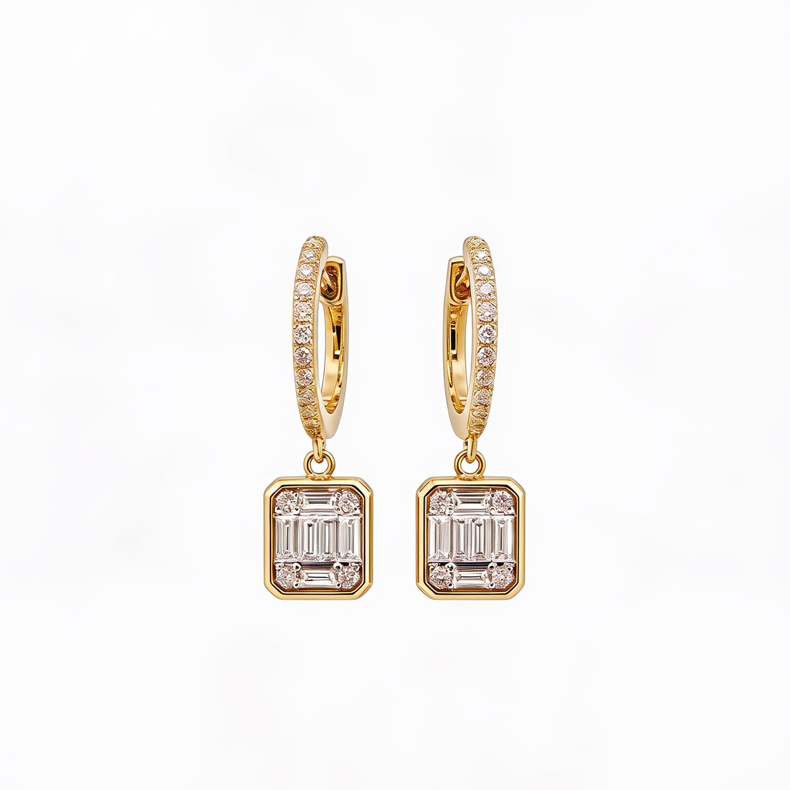 Baguette Cluster Drop Huggie Earrings Timeless Elegance