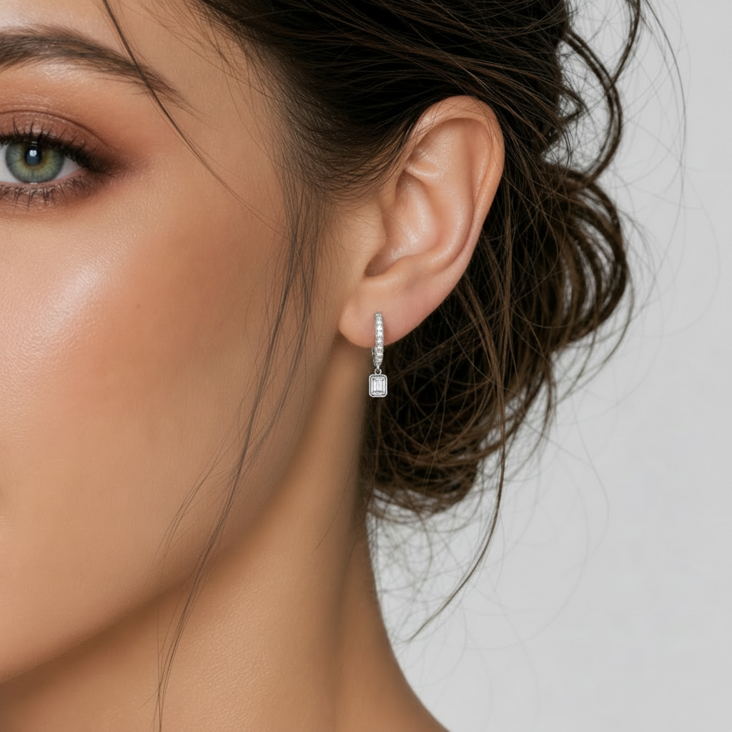 Baguette Cluster Drop Huggie Earrings Timeless Elegance