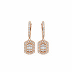 Octagon Double Halo Drop Huggie Earrings Art Deco Glamour