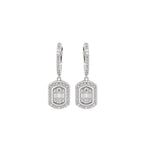 Octagon Double Halo Drop Huggie Earrings Art Deco Glamour