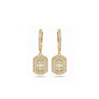 Octagon Double Halo Drop Huggie Earrings Art Deco Glamour