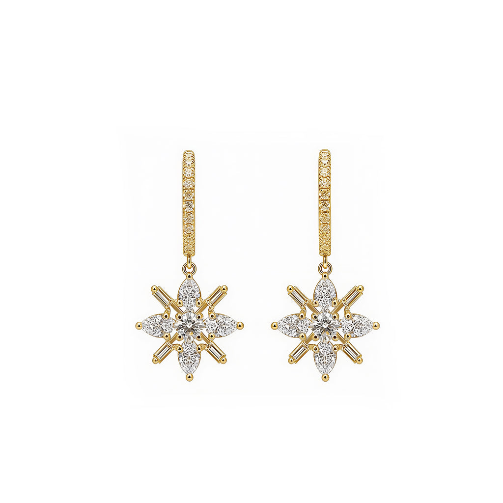 Starburst Snowflake Crystal Drop Huggie Earrings ¡¤ Radiant & Romantic