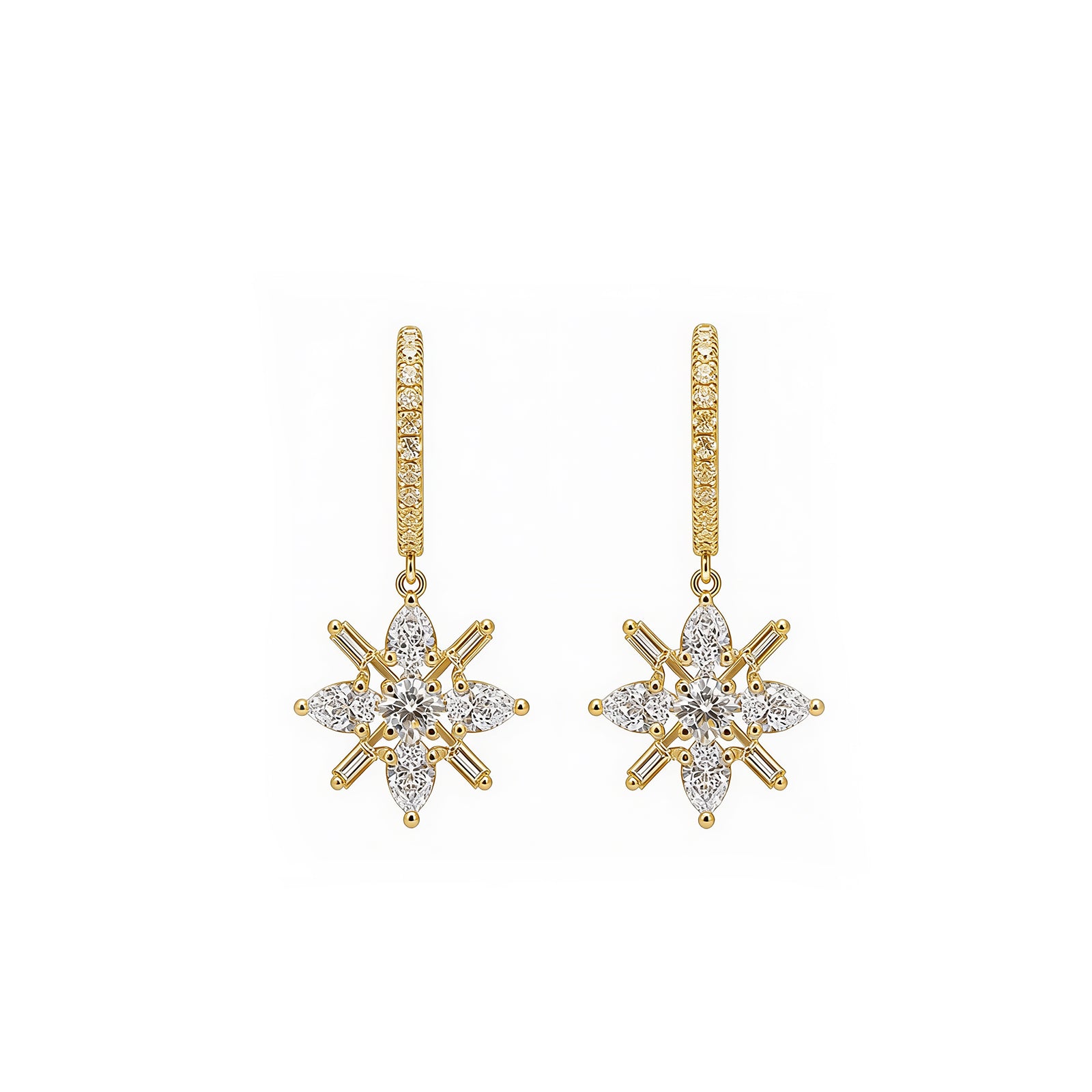 Starburst Snowflake Crystal Drop Huggie Earrings ¡¤ Radiant & Romantic