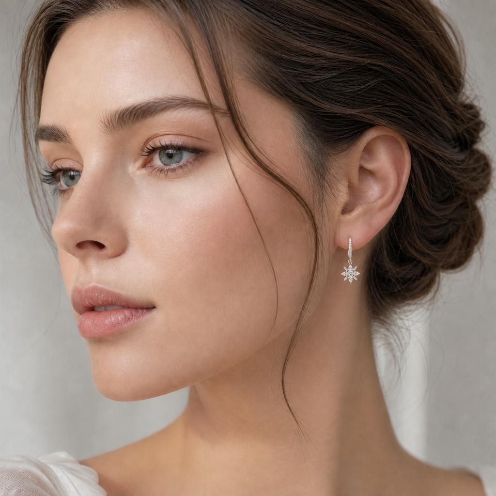 Starburst Snowflake Crystal Drop Huggie Earrings ¡¤ Radiant & Romantic
