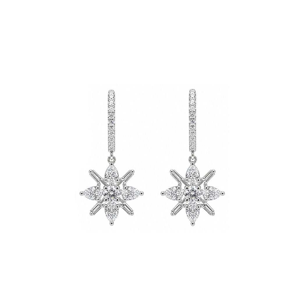Starburst Snowflake Crystal Drop Huggie Earrings ¡¤ Radiant & Romantic