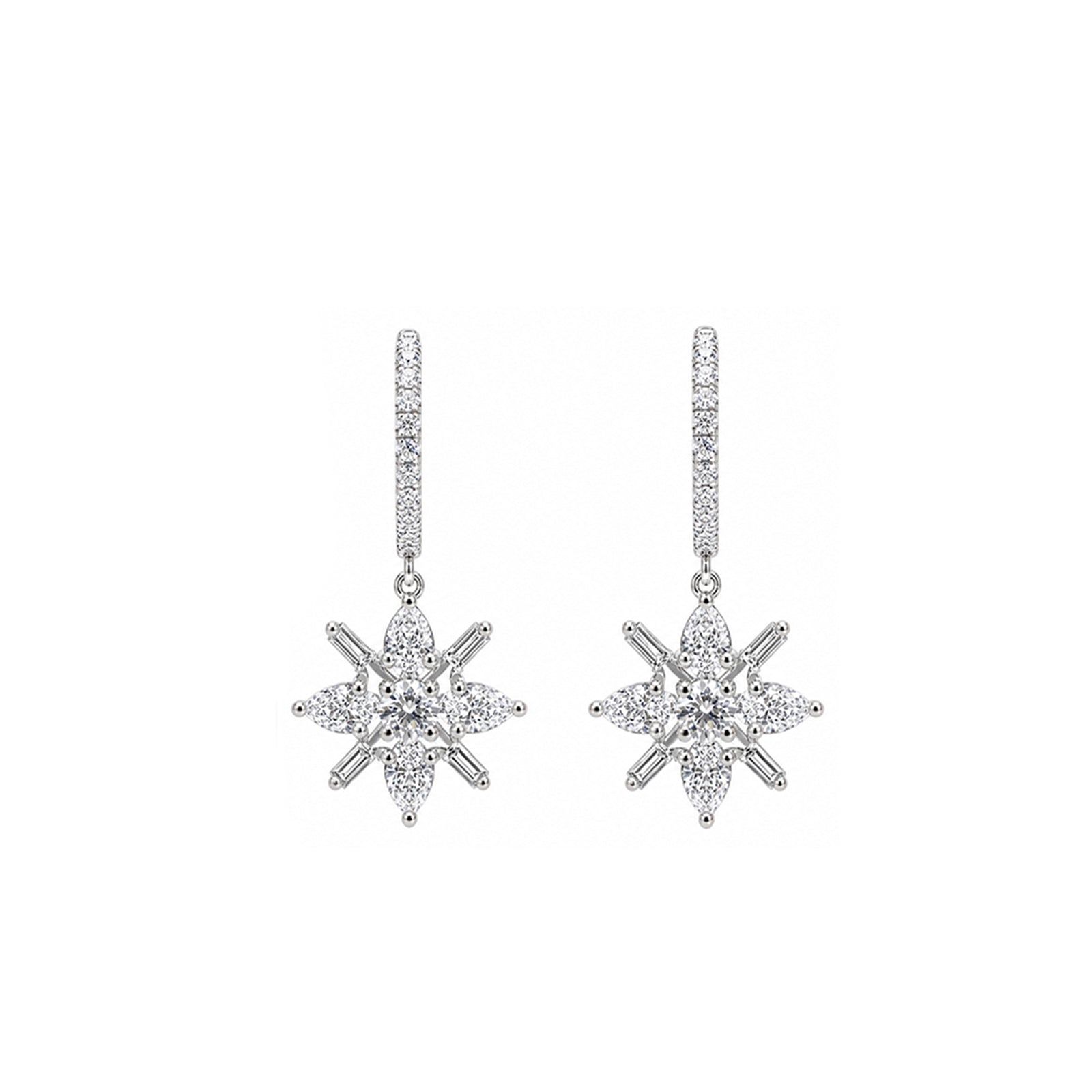 Starburst Snowflake Crystal Drop Huggie Earrings ¡¤ Radiant & Romantic