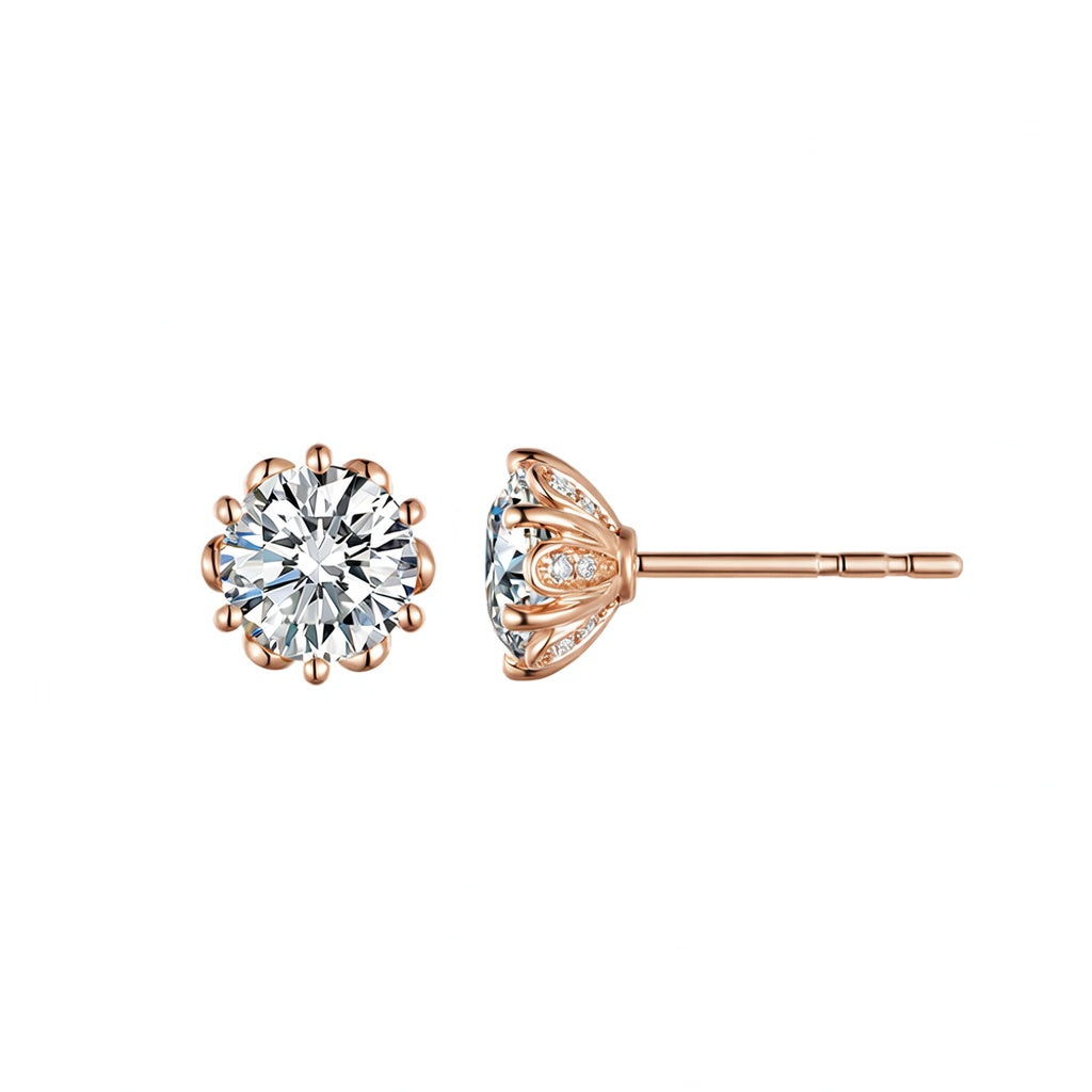 Luxury 14K Yellow Gold Flower Diamond Stud Earrings