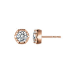 14K Yellow Gold Scalloped Crown Diamond Stud Earrings