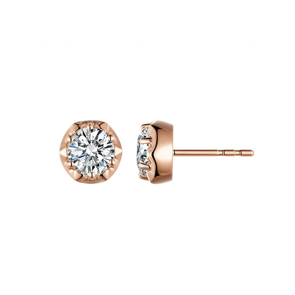 14K Yellow Gold Scalloped Crown Diamond Stud Earrings