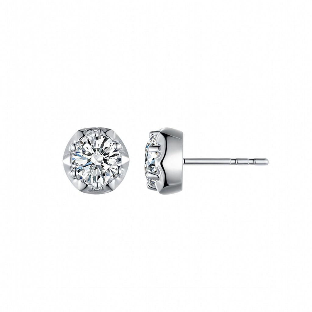 14K Yellow Gold Scalloped Crown Diamond Stud Earrings